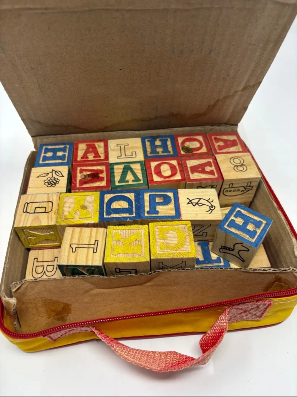 45pc Alphabet Blocks Set - Green/Blue Carry Case vintage